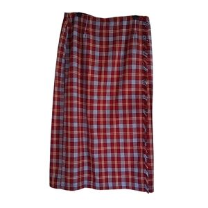 Original TY Wear Wrap Skirt Red Plaid Tartan Straight Fringe Size 16 Long Maxi